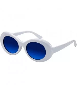 Bold Retro Oval Mod Thick Frame Sunglasses Round Lens Kurt Cobain Clout Goggles - White Blue - C518HLYGQQY $7.72 Round