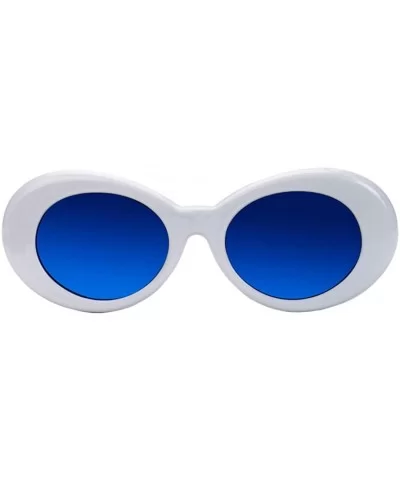 Bold Retro Oval Mod Thick Frame Sunglasses Round Lens Kurt Cobain Clout Goggles - White Blue - C518HLYGQQY $7.72 Round