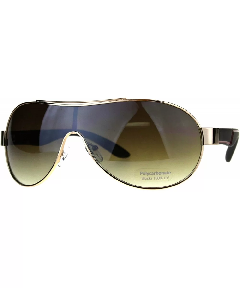 Unisex Shield Sunglasses Designer Fashion Oval Shield Style Shades UV 400 - Gold Brown - CR180OCH9N8 $7.67 Shield