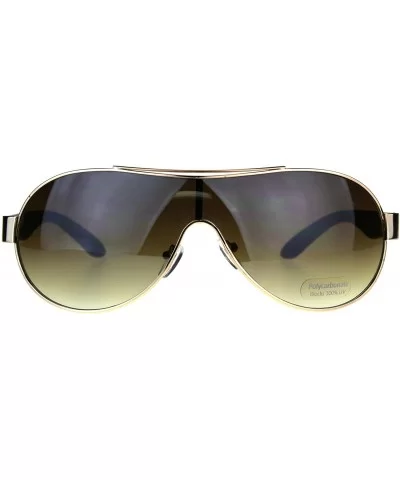 Unisex Shield Sunglasses Designer Fashion Oval Shield Style Shades UV 400 - Gold Brown - CR180OCH9N8 $7.67 Shield