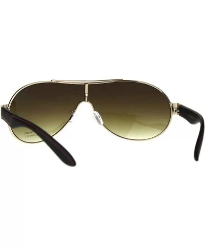 Unisex Shield Sunglasses Designer Fashion Oval Shield Style Shades UV 400 - Gold Brown - CR180OCH9N8 $7.67 Shield