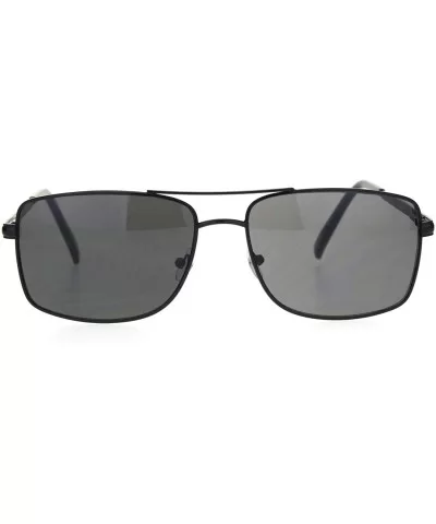 Mens Large Narrow Rectangular Officer Pilots Metal Sunglasses - All Black - CG18OZ57GQH $6.18 Rectangular