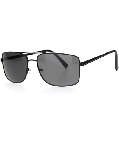 Mens Large Narrow Rectangular Officer Pilots Metal Sunglasses - All Black - CG18OZ57GQH $6.18 Rectangular