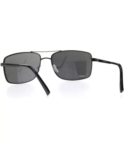 Mens Large Narrow Rectangular Officer Pilots Metal Sunglasses - All Black - CG18OZ57GQH $6.18 Rectangular