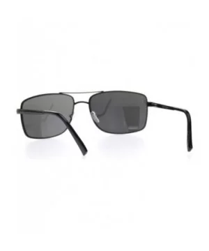 Mens Large Narrow Rectangular Officer Pilots Metal Sunglasses - All Black - CG18OZ57GQH $6.18 Rectangular