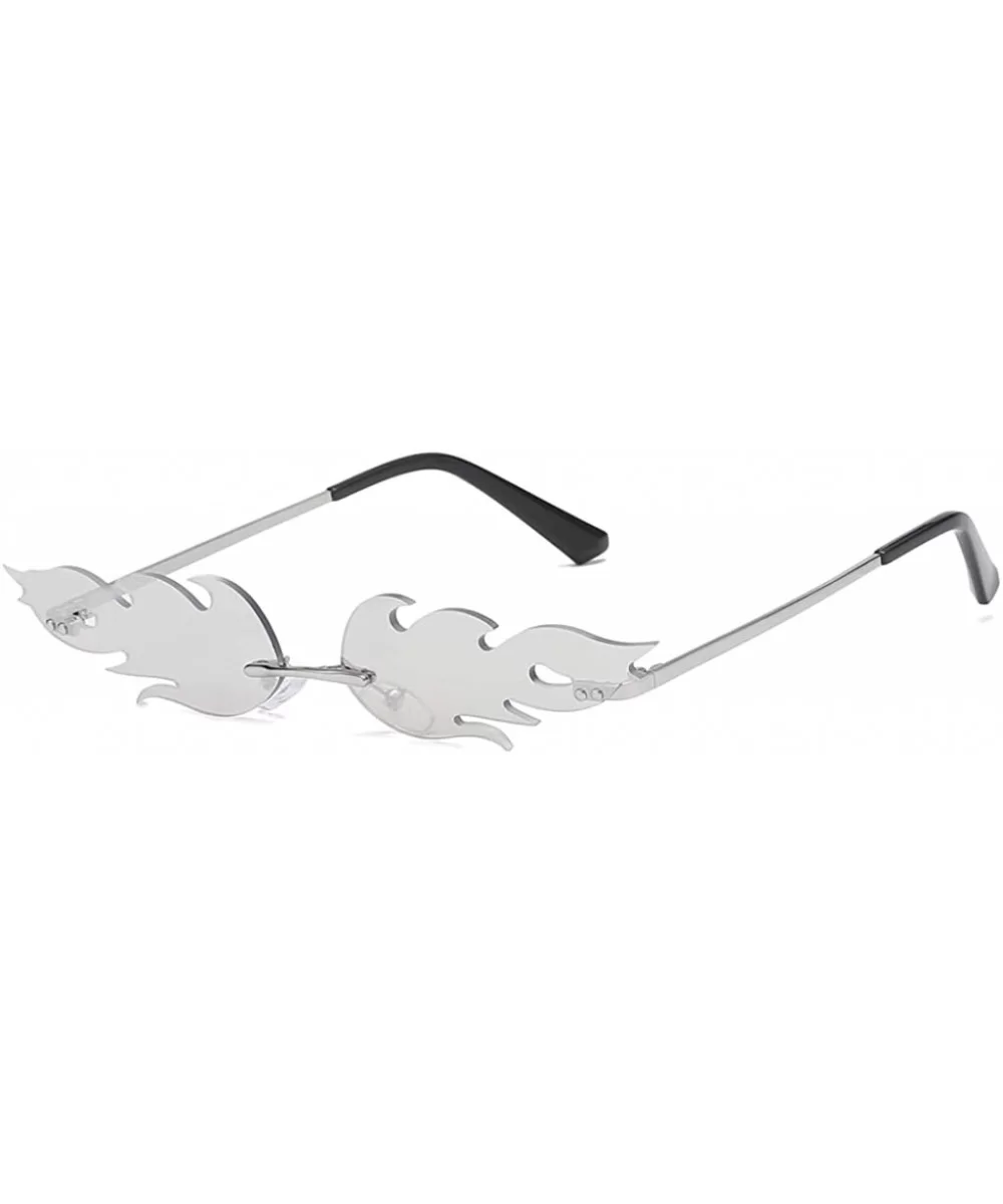 Women Vintage Sunglasses Fire Mirror Metal Rimless Sun Glasses for Men Narrow Eyewear - Silver Mirror - CM18WW608S2 $5.96 Rim...