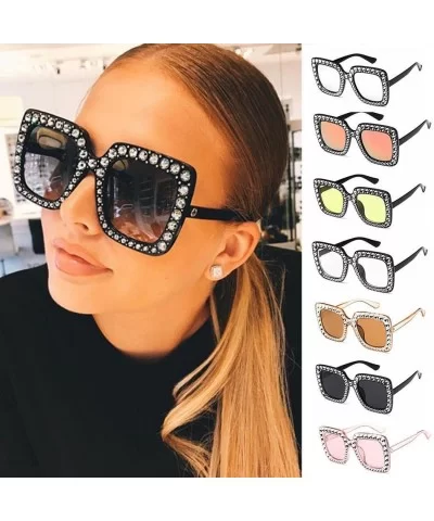 Sparkling Square Frame Rhinestone Sunglasses Fashion Retro Sunglasses - Black Gray Lens - CU199LMSZZI $23.10 Square