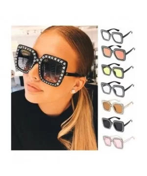 Sparkling Square Frame Rhinestone Sunglasses Fashion Retro Sunglasses - Black Gray Lens - CU199LMSZZI $23.10 Square