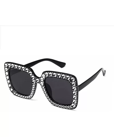 Sparkling Square Frame Rhinestone Sunglasses Fashion Retro Sunglasses - Black Gray Lens - CU199LMSZZI $23.10 Square