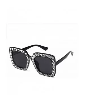 Sparkling Square Frame Rhinestone Sunglasses Fashion Retro Sunglasses - Black Gray Lens - CU199LMSZZI $23.10 Square