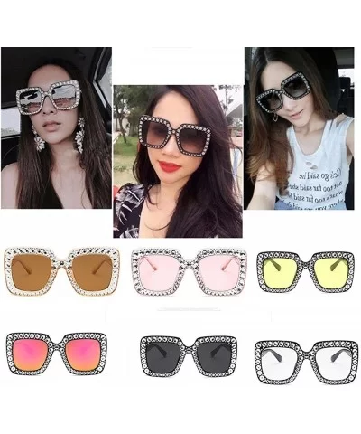 Sparkling Square Frame Rhinestone Sunglasses Fashion Retro Sunglasses - Black Gray Lens - CU199LMSZZI $23.10 Square