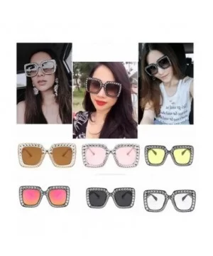 Sparkling Square Frame Rhinestone Sunglasses Fashion Retro Sunglasses - Black Gray Lens - CU199LMSZZI $23.10 Square