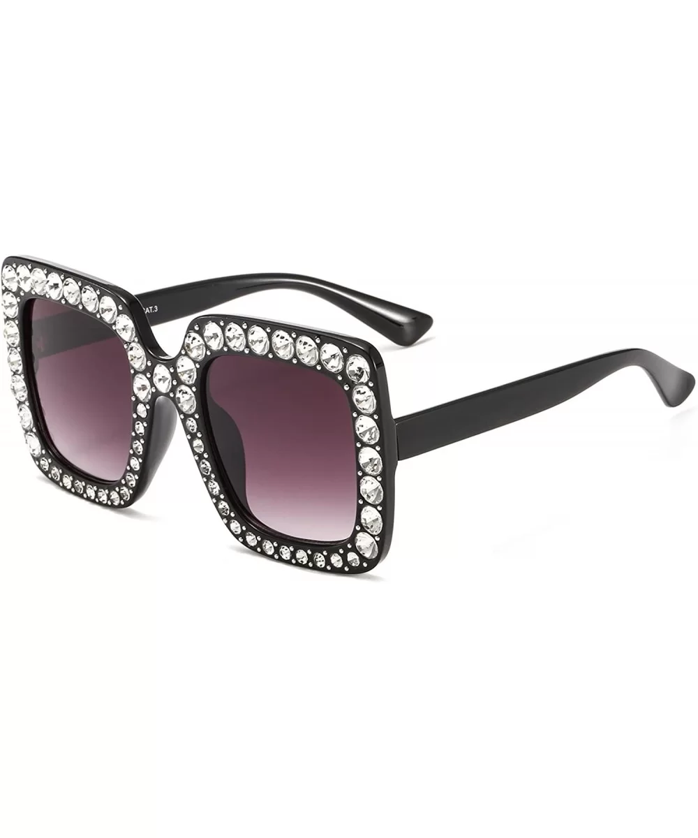 Oversized Sunglasses for Women Square Thick Frame Bling Bling Rhinestone Novelty Shades - CM18EZTD26W $7.42 Square