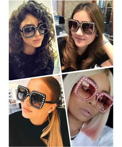 Oversized Sunglasses for Women Square Thick Frame Bling Bling Rhinestone Novelty Shades - CM18EZTD26W $7.42 Square