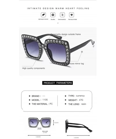 Oversized Sunglasses for Women Square Thick Frame Bling Bling Rhinestone Novelty Shades - CM18EZTD26W $7.42 Square