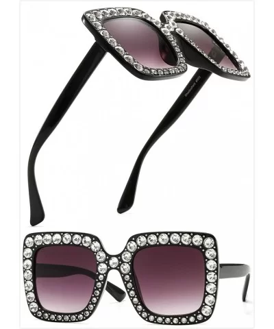 Oversized Sunglasses for Women Square Thick Frame Bling Bling Rhinestone Novelty Shades - CM18EZTD26W $7.42 Square