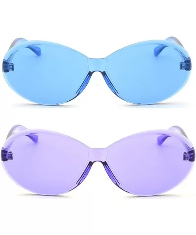 Vintage Fashion Rimless Oval Sunglasses Frameless Colored Lens - Purple Add Blue - C918QSQ8CHU $7.46 Oval