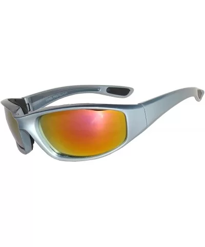 Men's Full Shield Mirror Lens Wrap Around Sunglasses Sport Cycling Running - Silver Red - CE11SCR1ZRH $8.26 Sport