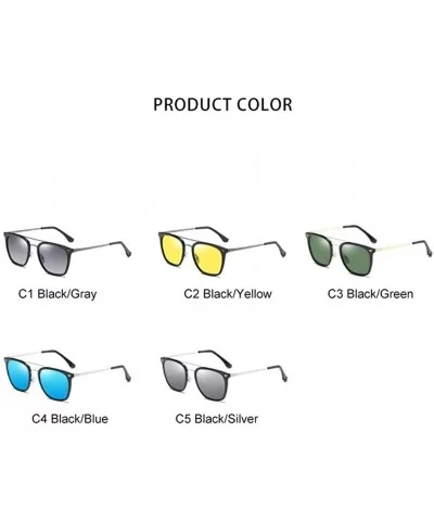 Flat Top Square Polarized Sunglasses for Men and Women UV400 - C3 Black Green - CJ198KNH2EL $10.50 Square