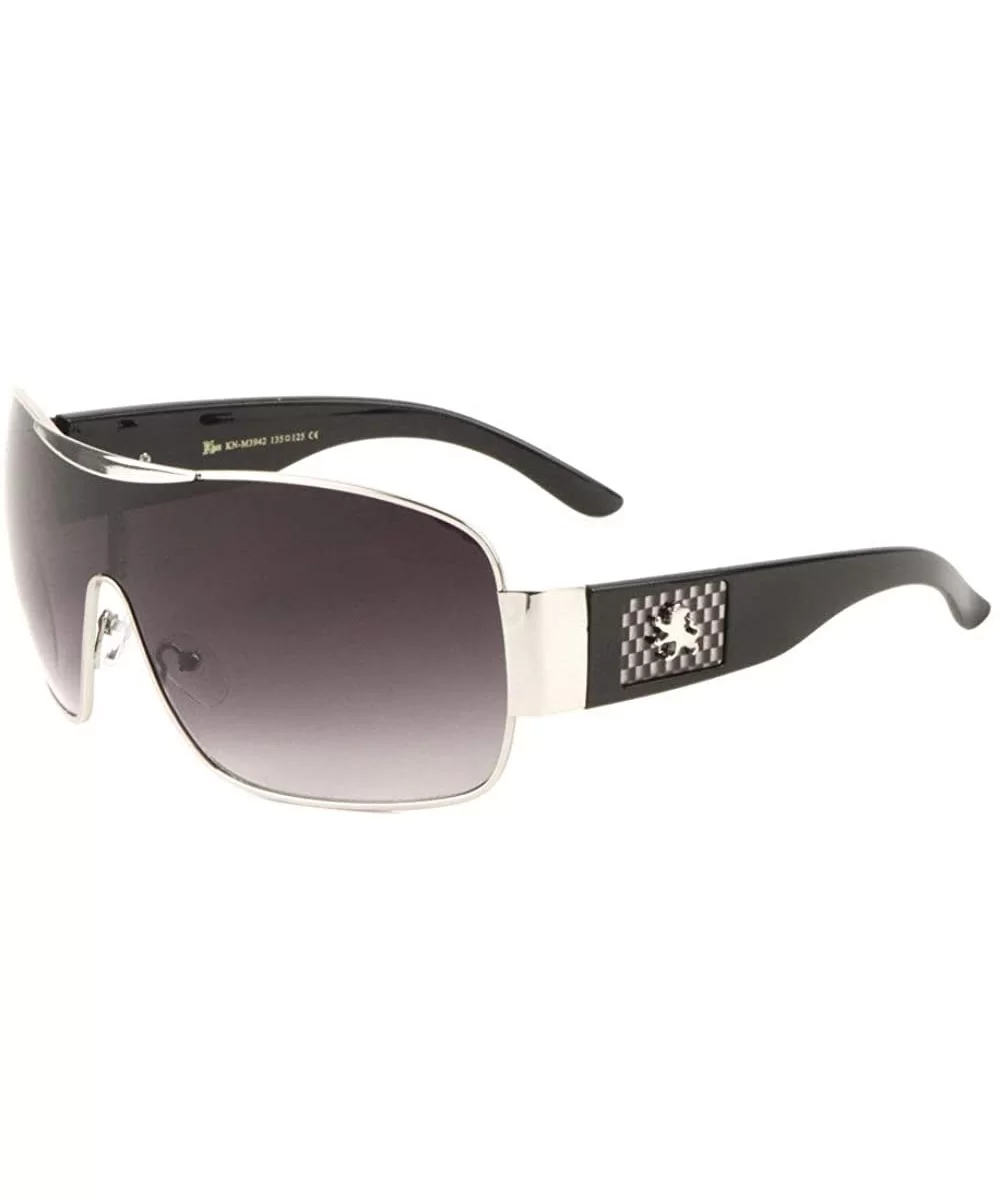 Oversized One Piece Shield Lens Design Pattern Plaque Temple Sunglasses - Silver Checkers - C9199D7GQ7Q $14.08 Shield