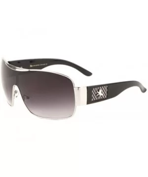 Oversized One Piece Shield Lens Design Pattern Plaque Temple Sunglasses - Silver Checkers - C9199D7GQ7Q $14.08 Shield