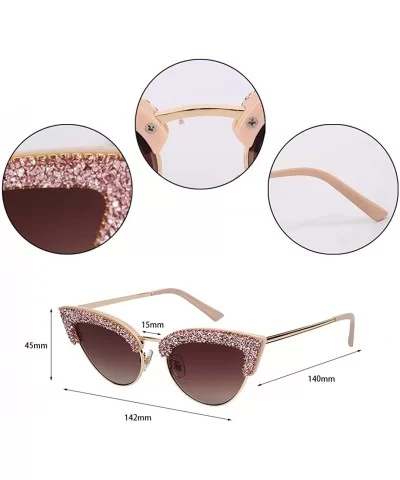 Sparkling Crystal Cat Eye Sunglasses UV Protection Rhinestone Sunglasses - Pink Frame - CQ18XRWATST $17.54 Round