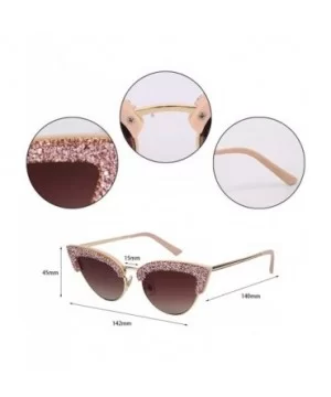 Sparkling Crystal Cat Eye Sunglasses UV Protection Rhinestone Sunglasses - Pink Frame - CQ18XRWATST $17.54 Round