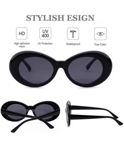 UV400 Clout Goggles Bold Retro Oval Mod Thick Frame Sunglasses - Black Frame&black Lens - CC18ITR4SIO $7.83 Round