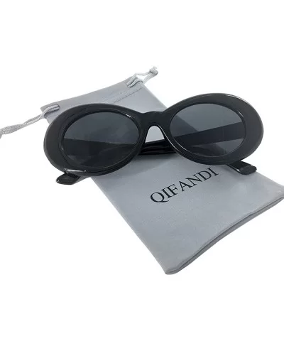 UV400 Clout Goggles Bold Retro Oval Mod Thick Frame Sunglasses - Black Frame&black Lens - CC18ITR4SIO $7.83 Round