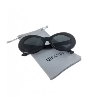 UV400 Clout Goggles Bold Retro Oval Mod Thick Frame Sunglasses - Black Frame&black Lens - CC18ITR4SIO $7.83 Round