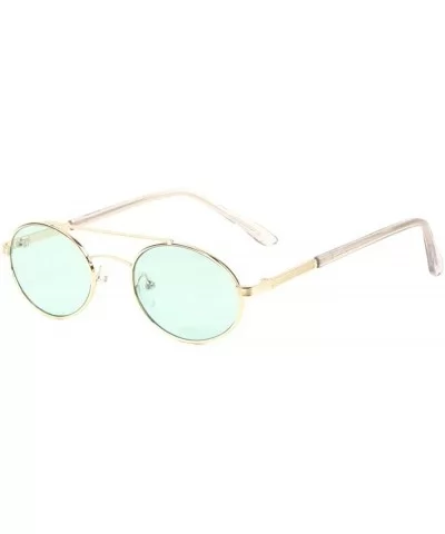 Retro Oval Color Lens Thin Frame Metal Top Bar Sunglasses - Green - CQ1987HLAWK $13.65 Oval