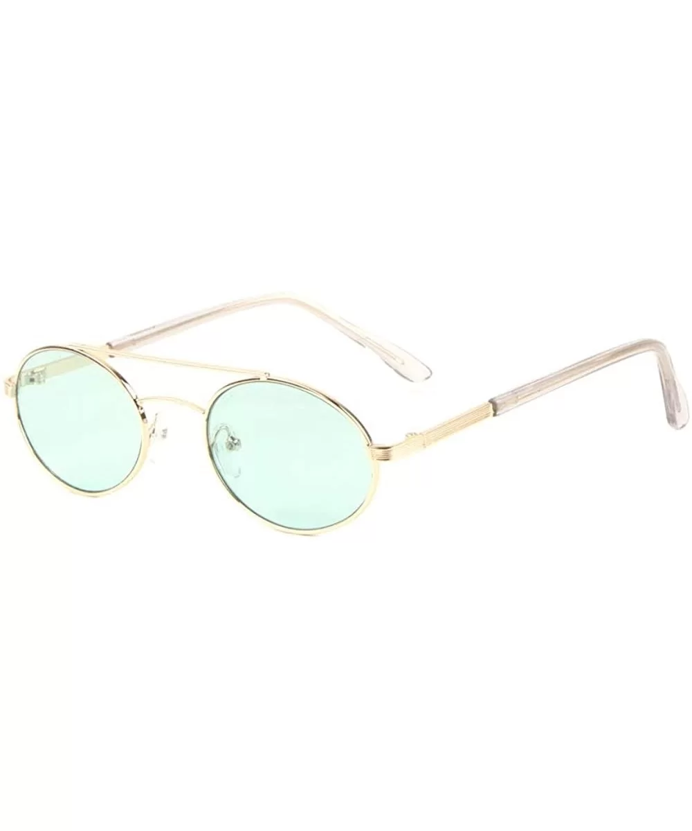 Retro Oval Color Lens Thin Frame Metal Top Bar Sunglasses - Green - CQ1987HLAWK $13.65 Oval