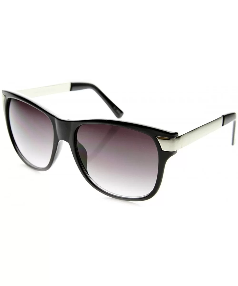 Premium High Fashion Metal Temple Mod Horn Rimmed Sunglasses - Black-silver Lavender - CX11XWW6N2J $6.44 Wayfarer