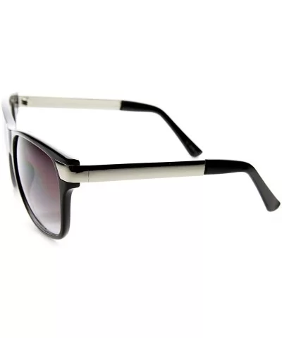 Premium High Fashion Metal Temple Mod Horn Rimmed Sunglasses - Black-silver Lavender - CX11XWW6N2J $6.44 Wayfarer