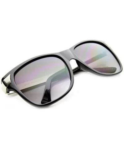 Premium High Fashion Metal Temple Mod Horn Rimmed Sunglasses - Black-silver Lavender - CX11XWW6N2J $6.44 Wayfarer