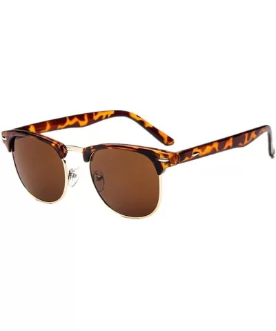 Half Metal Sunglasses Men Women Eyeglasses Mirror SunGlass Fashion Gafas De Sol Leopard Driving Sun Glasses - Tea - CG197Y770...