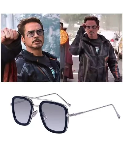 Retro Aviator Square Iron Man Sunglasses Tony Stark Glasses Eyewear Metal Frame for Men Women - CD18WHG2RHL $4.66 Square