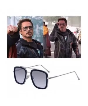 Retro Aviator Square Iron Man Sunglasses Tony Stark Glasses Eyewear Metal Frame for Men Women - CD18WHG2RHL $4.66 Square