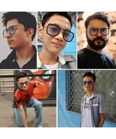 Retro Aviator Square Iron Man Sunglasses Tony Stark Glasses Eyewear Metal Frame for Men Women - CD18WHG2RHL $4.66 Square