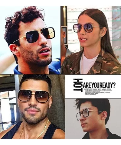 Retro Aviator Square Iron Man Sunglasses Tony Stark Glasses Eyewear Metal Frame for Men Women - CD18WHG2RHL $4.66 Square