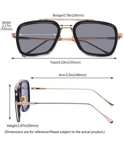 Retro Aviator Square Iron Man Sunglasses Tony Stark Glasses Eyewear Metal Frame for Men Women - CD18WHG2RHL $4.66 Square