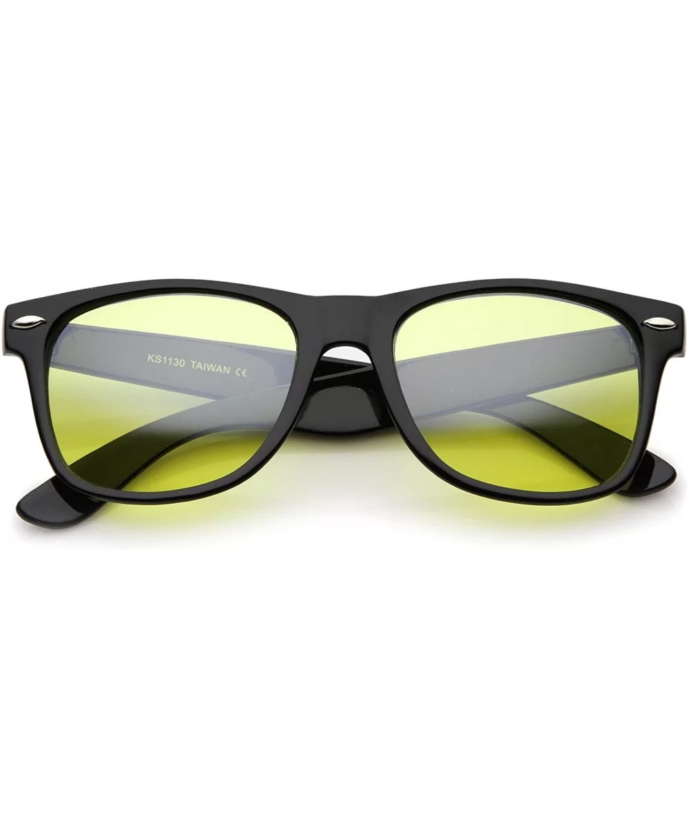 Retro Wide Temple Color Tinted Square Lens Horn Rimmed Sunglasses 54mm - Black / Yellow - CO12N4U6QS0 $7.80 Square