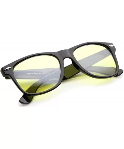 Retro Wide Temple Color Tinted Square Lens Horn Rimmed Sunglasses 54mm - Black / Yellow - CO12N4U6QS0 $7.80 Square