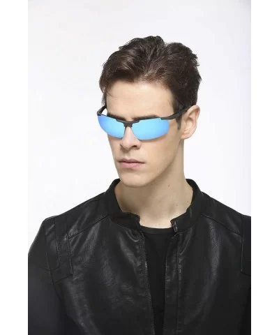 Men's Dark Mirrored Sunglasses Polarized- Rectangular Rimless Sun Eyewear Fashion for Outdoor Sport - CB196AU6IAS $20.05 Rimless