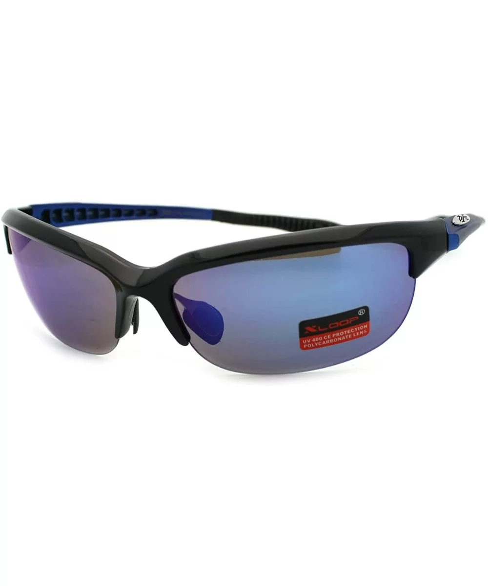 Mens Light Baseball Half Rim Sports Warp Plastic Frame Sunglasses - Blue - C611LUNFH0V $7.12 Sport