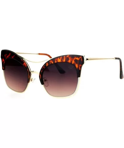 Retro Luxury Diva Runway Womens Half Rim Cat Eye Sunglasses - Tortoise - CE12D7IOONH $9.52 Cat Eye