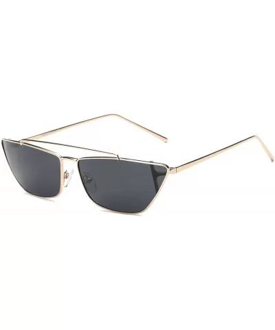 Women Retro Vintage Metal Rectangular Cat Eye Fashion Sunglasses - Gold/Black - C718WSEM9CO $18.95 Rectangular