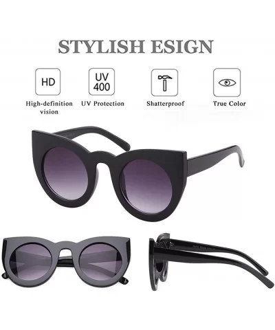 Vintage Cat Eye Sunglasses for Women Oversized Trend Sun Glasses - Black Frame Grey Lens - CS196U3U92M $6.98 Goggle