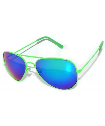 Classic Aviator Colored Lens Sunglasses Colorful Metal Frame - Neon Green Frame Blue Lens - C311MAR3TTL $8.04 Aviator