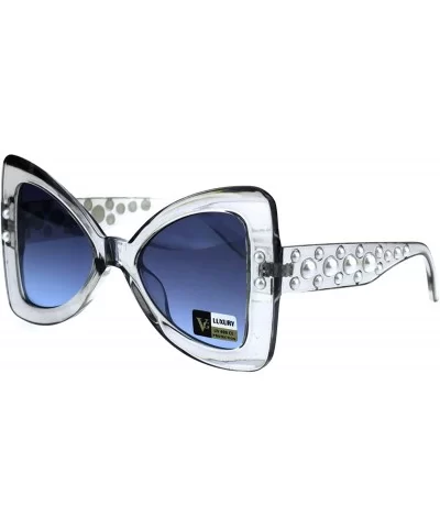 Womens Pearl Jewel Thick Plastic Butterfly Designer Fashion Sunglasses - Slate Blue - CI18GLXYKZL $11.06 Oversized